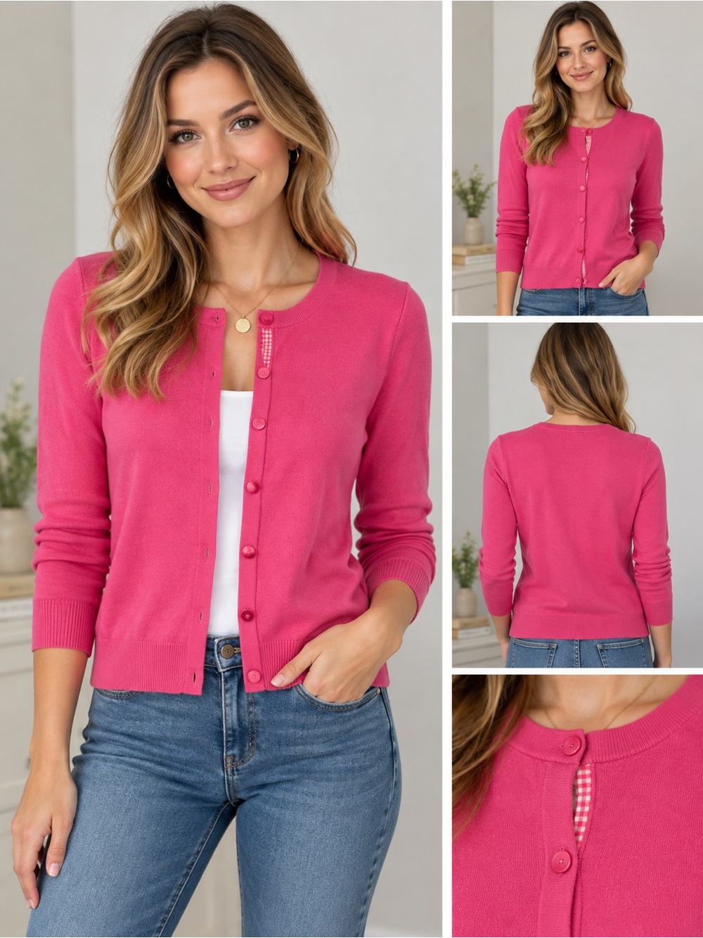 Woman’s Greg Norman Classic Pink Crewneck Button Cardigan Sweater Size S/P